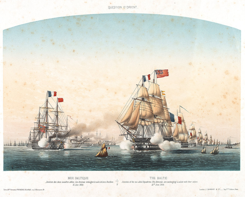 Detail of The Baltic. Junction of the two allied squadrons. The Admirals are exchanging a salute with their colours, 12 June 1854 by Louis Le Breton