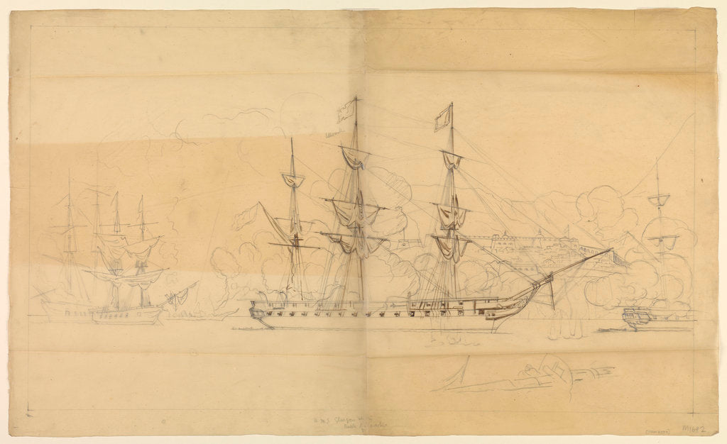 Detail of HMS 'Glasgow' (1814) at the Battle of Navarino, 1827 by Oswald Walter Brierly