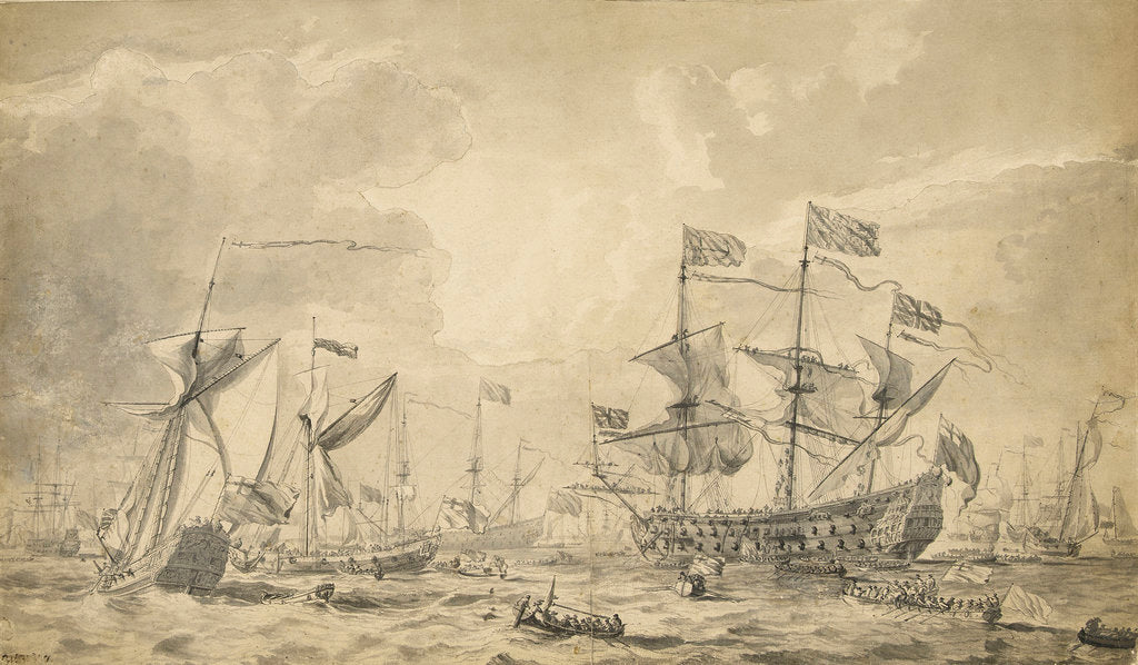 Detail of Charles II's visit to the combined French and English fleets at the Nore, 5 June 1672 by Willem Van de Velde the Younger