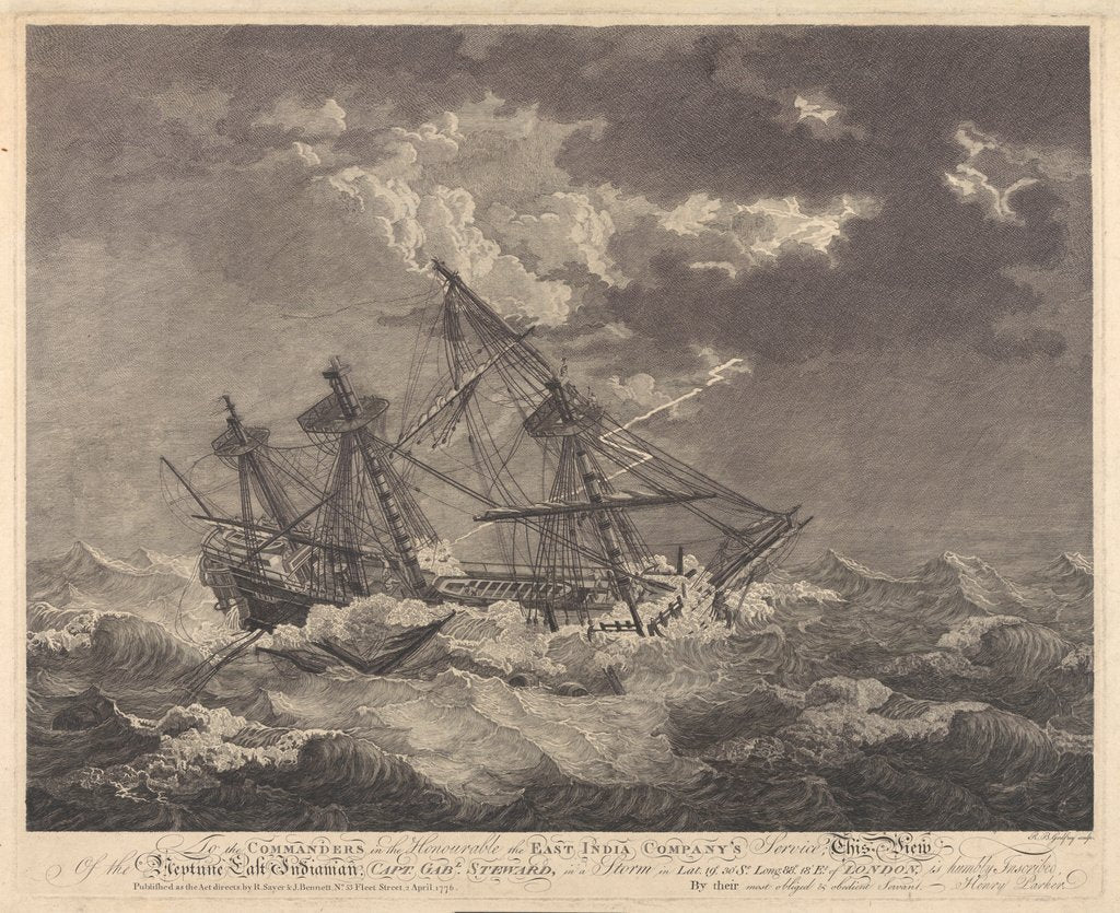 Detail of To the Commanders...this view of the Neptune East Indiaman...in a storm by Robert Sayer; John Bennett; Richard Bernard Godfrey