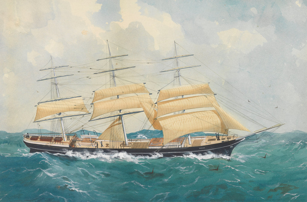 Detail of Clipper ship 'Dharwar' in a rough sea by unknown