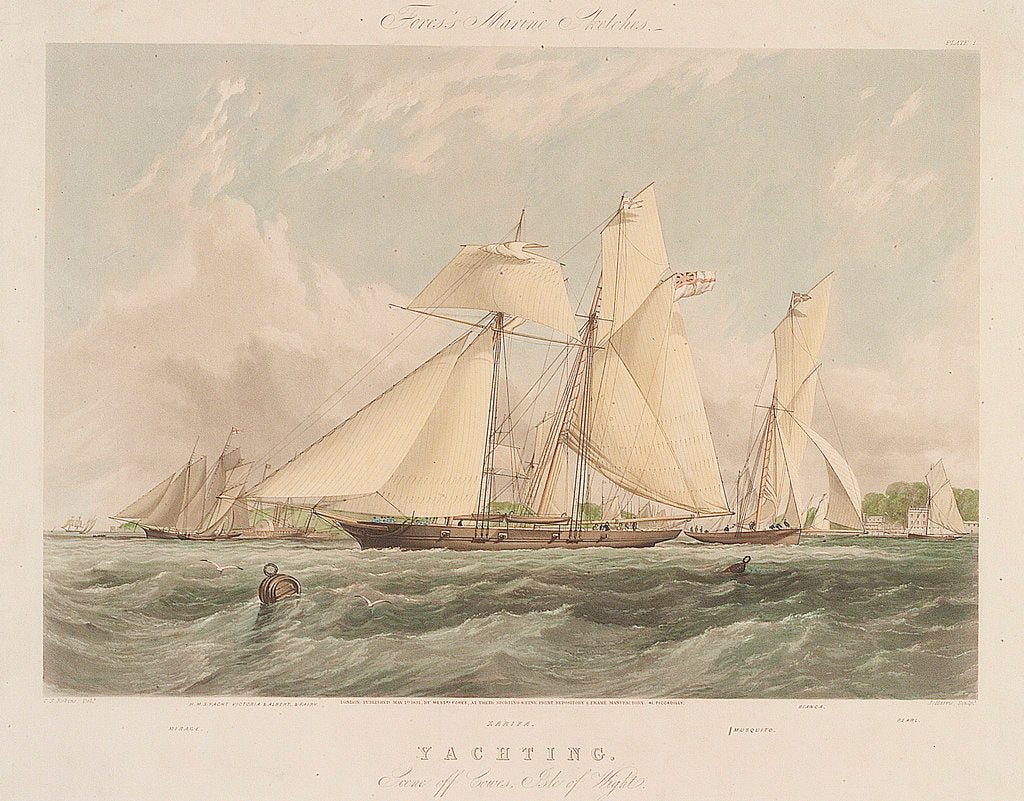 Detail of Yachting scene off Cowes, Isle of Wight by Thomas Sewell Robins