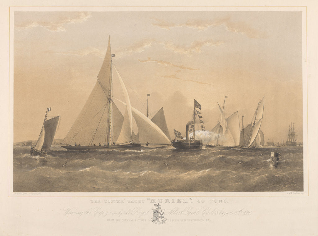 Detail of The Cutter Yacht Muriel,  40 Tons, Winning the Cup given by the Royal Albert Yacht Club, August 19th 1869 by Arthur Wellington Fowles