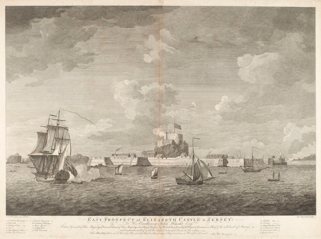 Detail of East prospect of Elizabeth Castle in Jersey by James D' Auvergne
