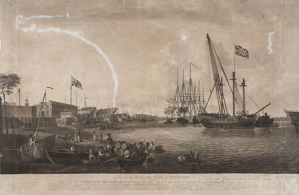 Detail of View of Deptford dockyard by Robert Dodd