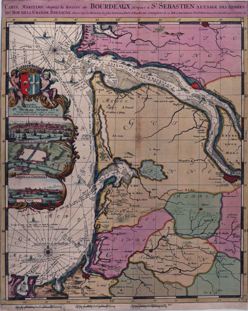 Detail of Map of Bordeaux, France by Romeyn de Hooghe