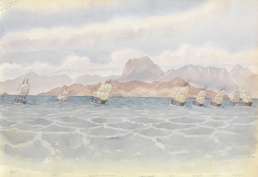 Detail of The Mediterranean fleet under Rear-Admiral Dundas off south-east Spain, Roldan's Gap in sight to the north-west, 7 June 1852 by George Pechell Mends