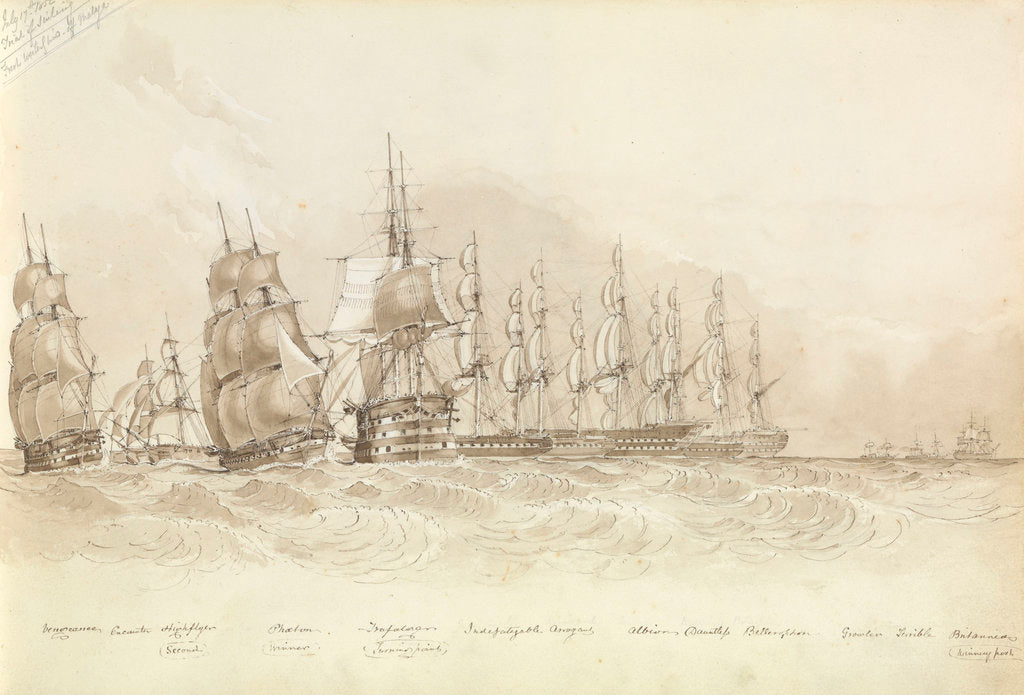 Detail of Trial of sailing: 'Phaeton' the winner passing 