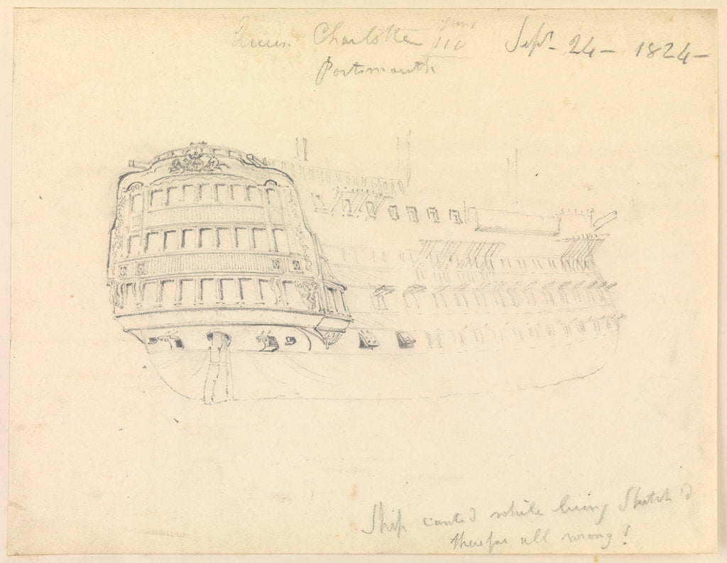 Detail of HMS 'Queen Charlotte' showing stern detail, Portsmouth, 1824 by John Christian Schetky