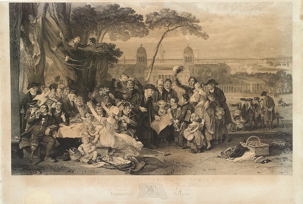 Detail of Greenwich Pensioners commemorating the anniversary of the Battle of Trafalgar by John Burnet