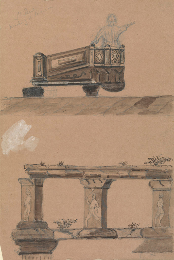 Detail of Two sketches, St Paul preaching at Solonica and architecture of an ancient gateway by Harry Edmund Edgell