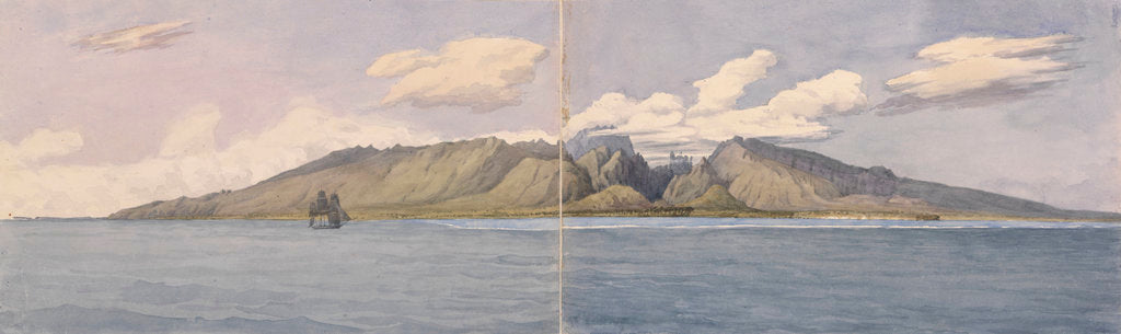 Detail of Tahiti [Society Islands]. The Ravine of Fautaua - Crown or Diademe Mountain in the centre of the Island, and the town of Papeiti, Augt 24th 1849 by Edward Gennys Fanshawe