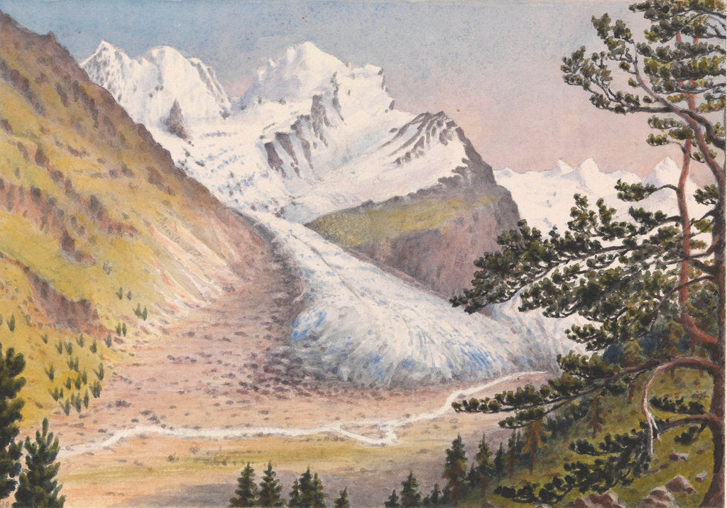 Detail of Piz Bernina, Scerscen, Roseg... Sella & Gluschaint and Tschierva &... Roseg Glaciers from the path leading to Alp Ota, 1880 [Switzerland] by Edward Gennys Fanshawe