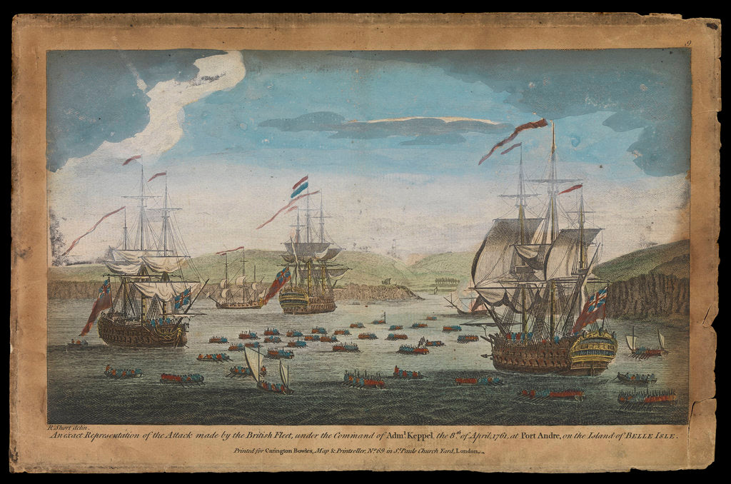 Detail of An exact Representation of the Attack Made by the British Fleet, under the Command of Adm Keppel the 8th April, 1761 at Port Andre, on the Island of Belle Isle by R. Short