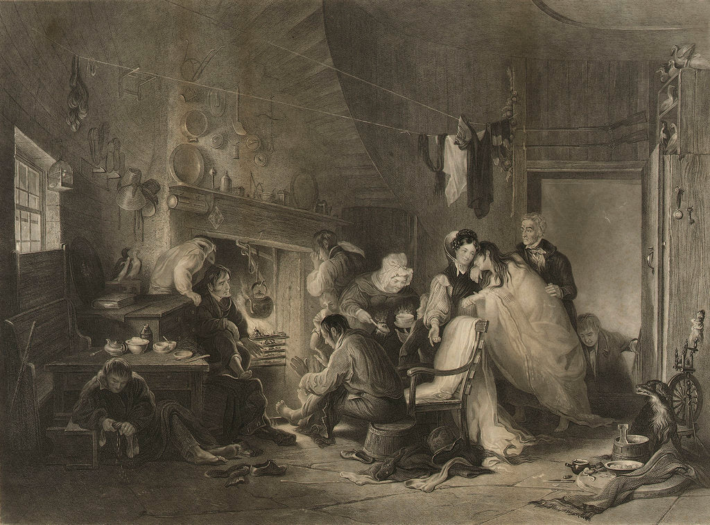 Detail of This View of the Interior of Longstone Lighthouse, Fern Islands, Grace Darling and her parents administering to the unfortunate survivors Saved from the wreck of The 'Forfarshire' Steam Packet on the 7th September, 1838... by H.P. Parker