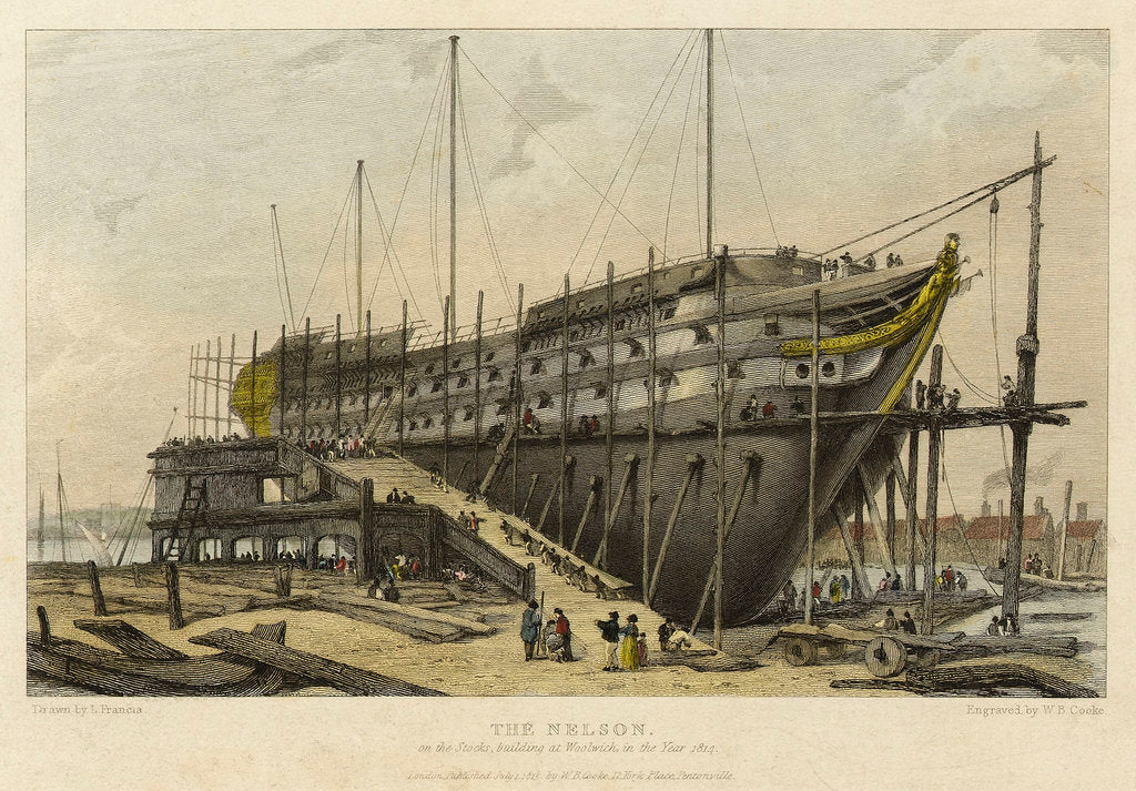 Detail of The 'Nelson' on the Stocks, building at Woolwich in the Year 1814 by L. Francia