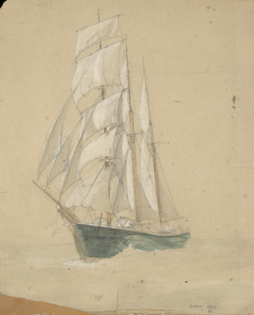 Detail of Three-masted sailing vessel in Sydney by John Everett