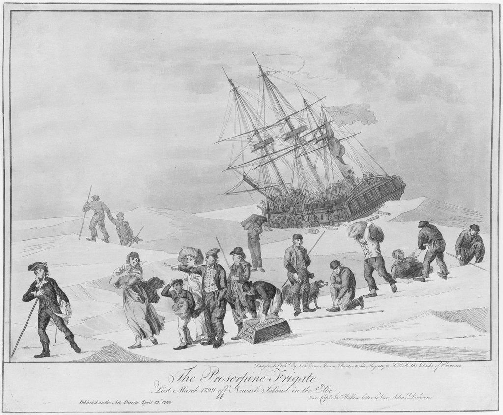 Detail of The frigate 'Proserpine', lost March 1799 off Newark Island in the Elbe by John Thomas Serres