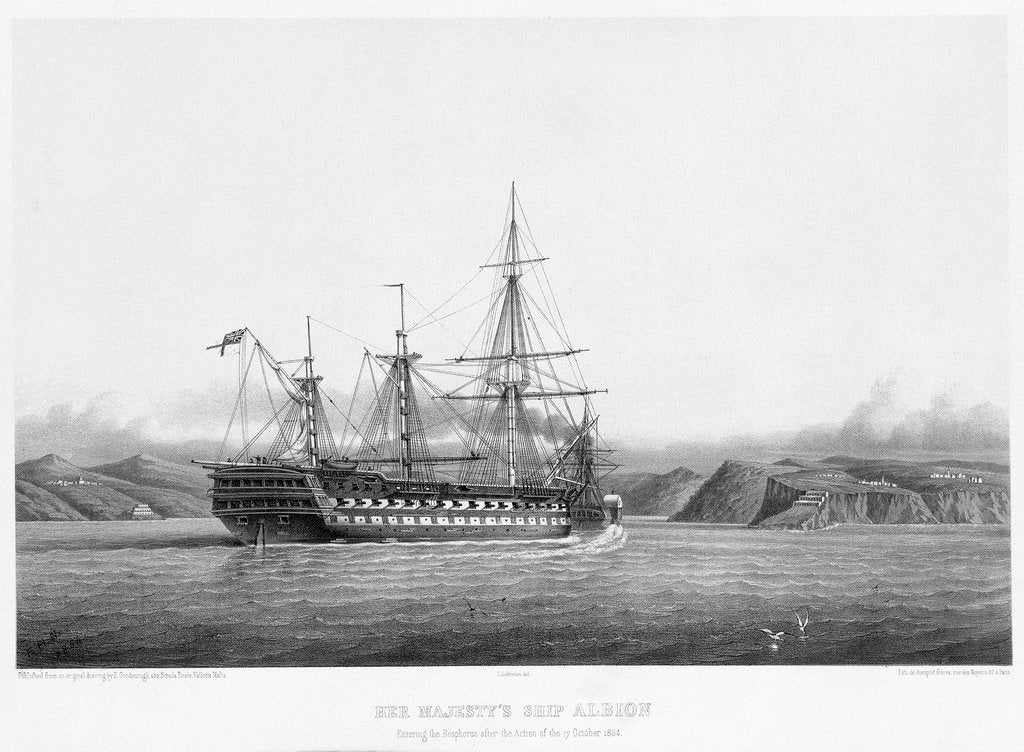 Detail of HMS 'Albion' entering the Bosphorus after the action of 17 October 1854 by E. Goodenough