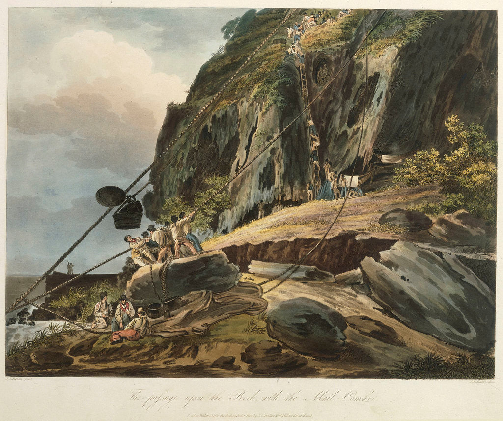 Detail of Picturesque views of the Diamond Rock: the passage upon the Rock, with the Mail-Coach by Joseph Constantine Stadler