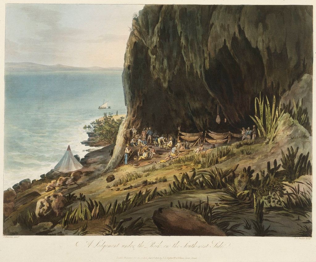 Detail of Picturesque views of the Diamond Rock: a lodgement under the rock on the south-west side by John Eckstein