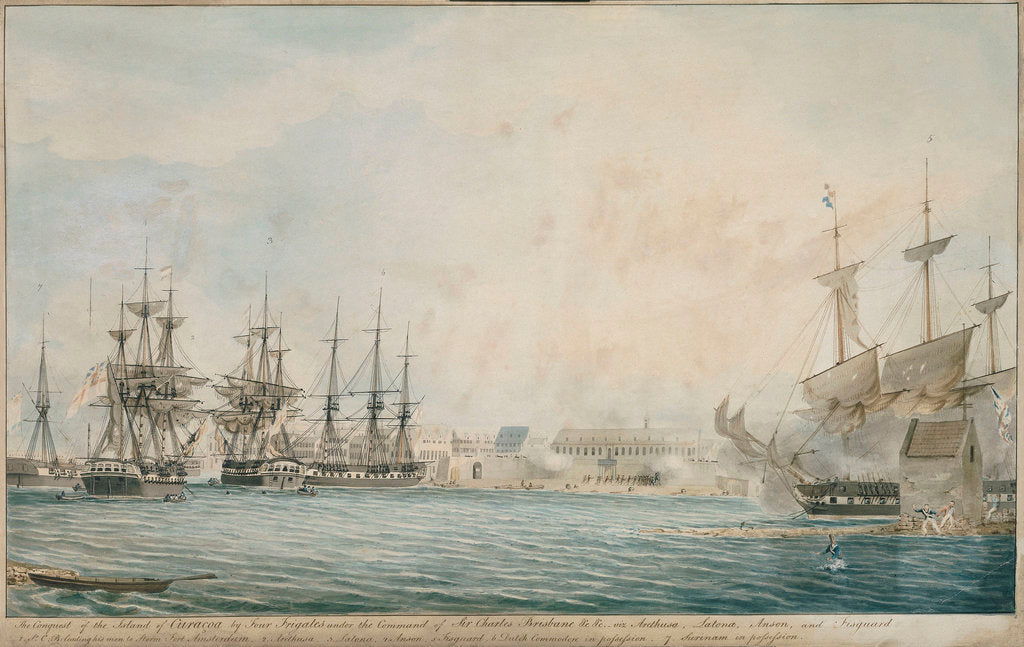Detail of The conquest of the island of Curacoa by four frigates under the command of Sir Charles Brisbane by Charles Brisbane