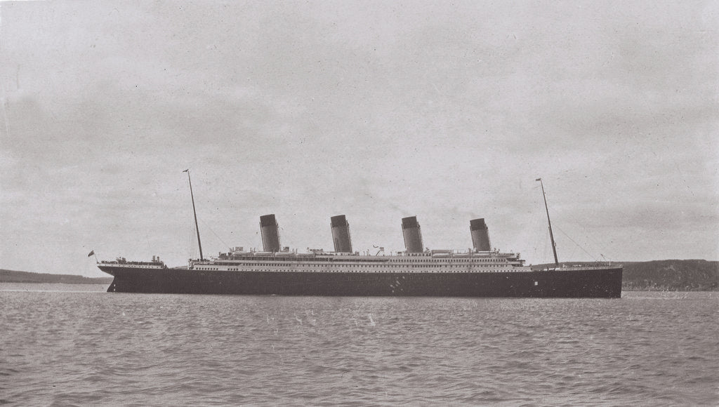 Detail of Passenger liner 'Titanic' (Br, 1912) Oceanic Steam Nav Co Ltd, (Ismay Imrie & Co Ltd, managers) (White Star Line): under way at Queenstown (now Cobh), Ireland by unknown