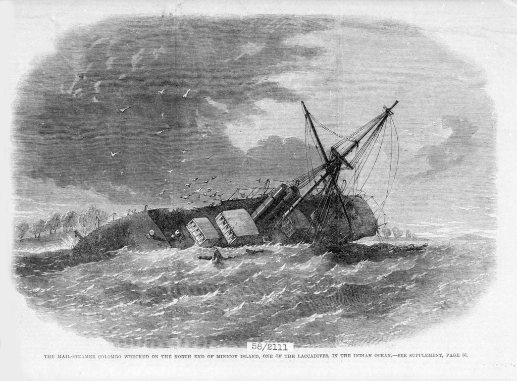 Detail of 'Colombo' wrecked on Minicoy Island by unknown