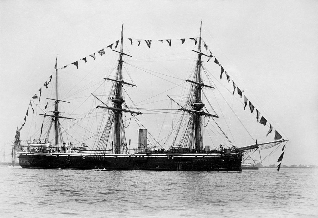 Detail of HMS 'Shannon' (1875) at anchor by unknown