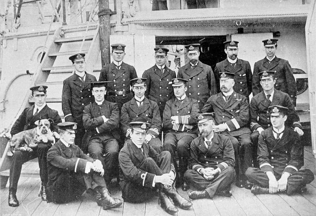 Detail of Assembled officers of 2nd class protected cruiser HMS 'Fox' (1893) on deck by unknown