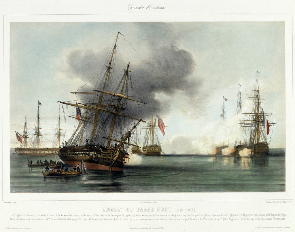 Detail of Episodes Maritimes: Combat du Grand Port (Ile de France), 23-25 August 1810 by A. Mayer