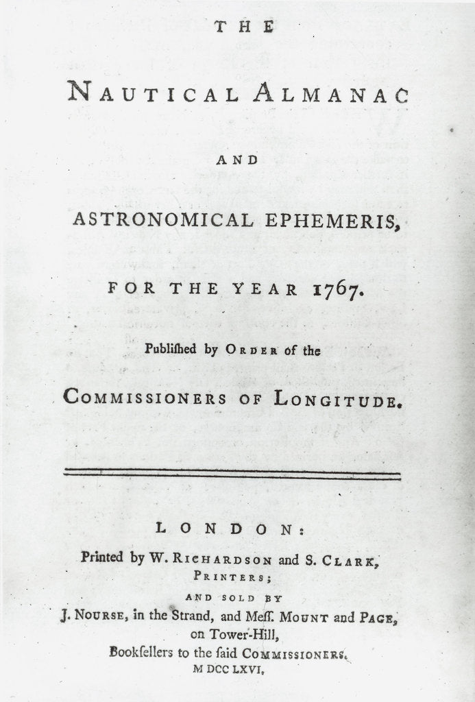 Detail of The Nautical Almanac for the year 1767 by W. Richardson