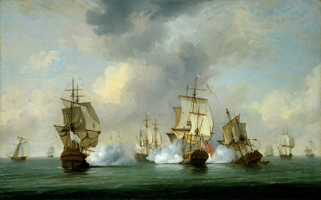 Detail of Commodore Walker's action: the Privateer 'Boscawen' engaging a fleet of French ships, 23 May 1745 by Charles Brooking