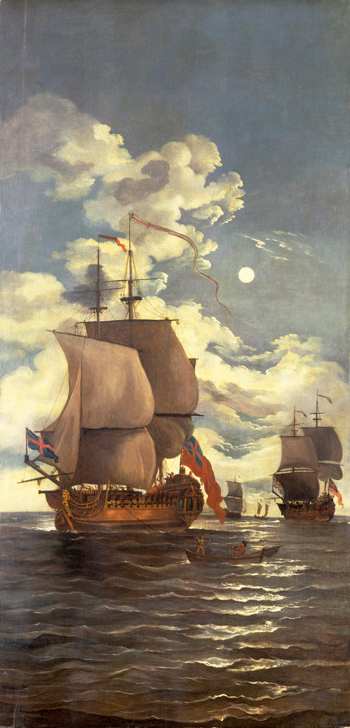 Detail of Moonlight scene: ships saluting by Monamy Swaine