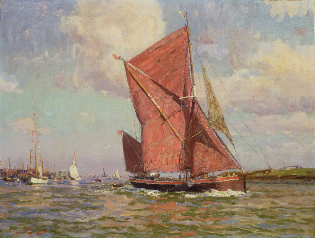 Detail of The Medway sailing barge 'Cerf' on the River Crouch, Essex by Cornelius Wagner