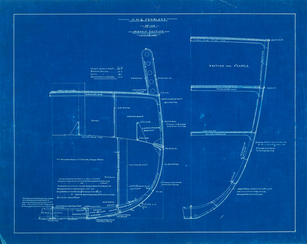 Facsimile of midship section plan of torpedo cruiser HMS 'Fearless' (1886)