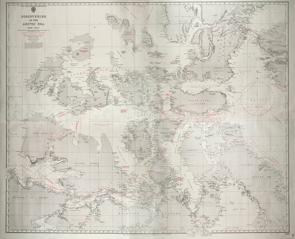 Detail of Discoveries in the Arctic Sea 1616-1927 Reproduction of former Admiralty chart no. 2118 published 1855, with corrections to 1927. Additional North West Passage tracks to 1954 by HM Admiralty