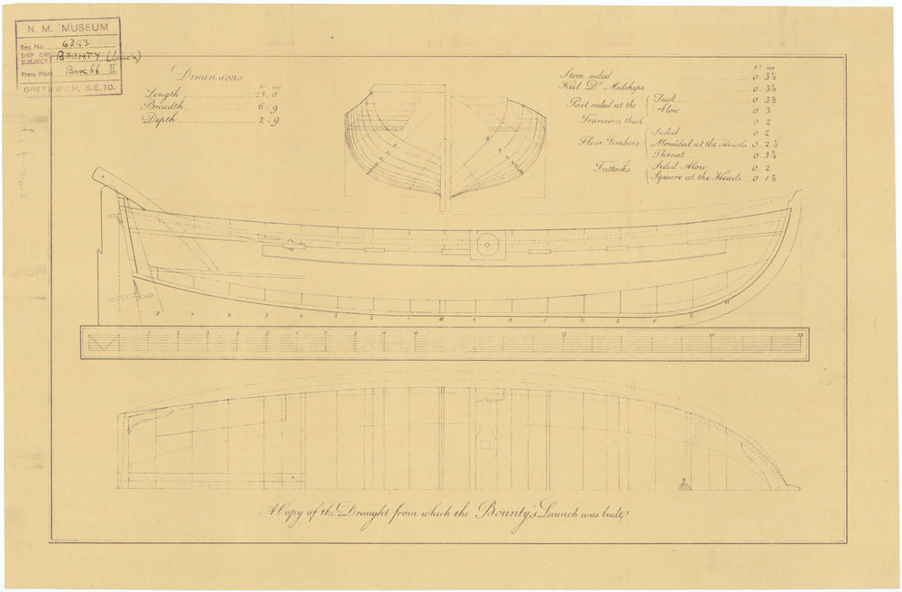 Plan of the launch from HMS 'Bounty' (1787)
