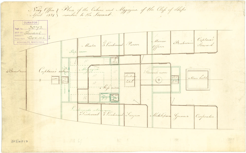 Plan for 'Medina' (1813); 'Cyrus' (1813); 'Levant' (1813); 'Esk' (1813); 'Slaney' (1813); 'Leven' (1813); 'Falmouth' (1814); 'Spey' (1814); 'Lee' (1814); 'Hind' (1814); 'Larne' (1814); 'Cyrene' (1814); 'Bann' (1814)