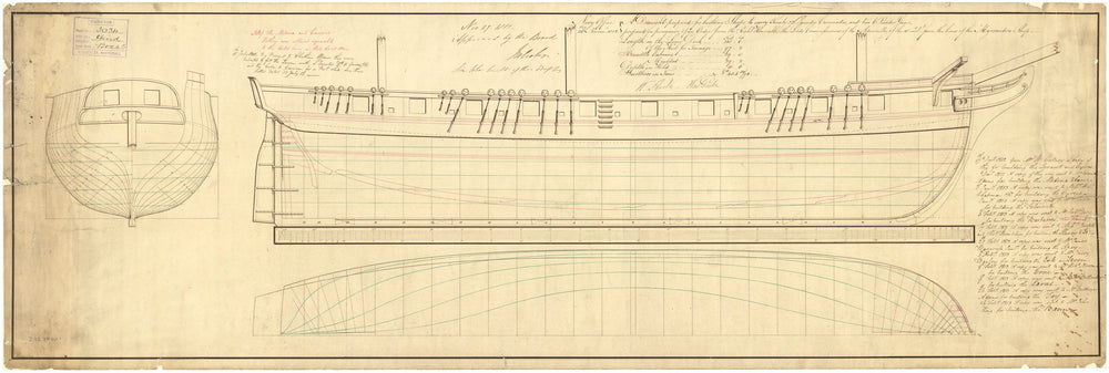 Plan for 'Levant' (1813); 'Cyrus' (1813); 'Medina' (1813); 'Carron' (1813); 'Cyrene' (1814); 'Falmouth' (1814); 'Hind' (1814) and others