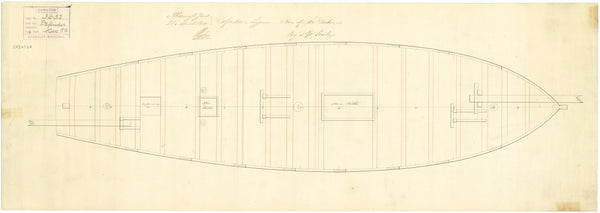 Upper deck plan for 'Bonne Marseille' fl.1809 (French, captured), 'Defender' (1809)