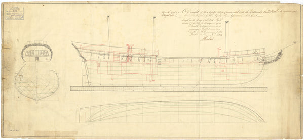 Lines and profile plan for 'Rattlesnake' (1781) and Cormorant (1781)