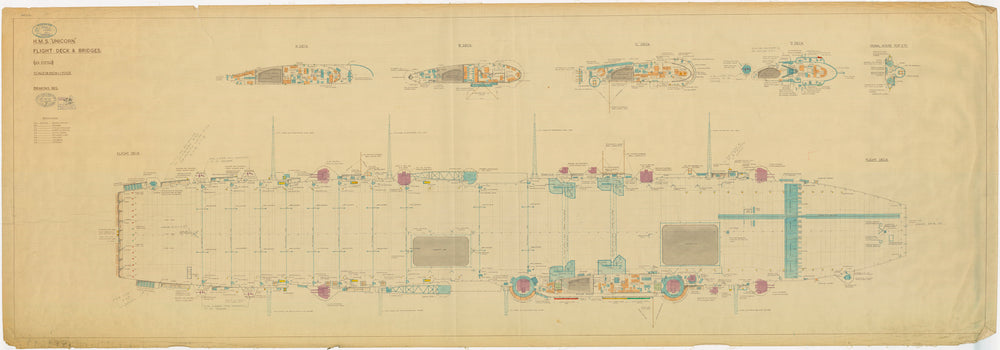 Flight deck and bridges plan for HMS 'Unicorn' (1941)