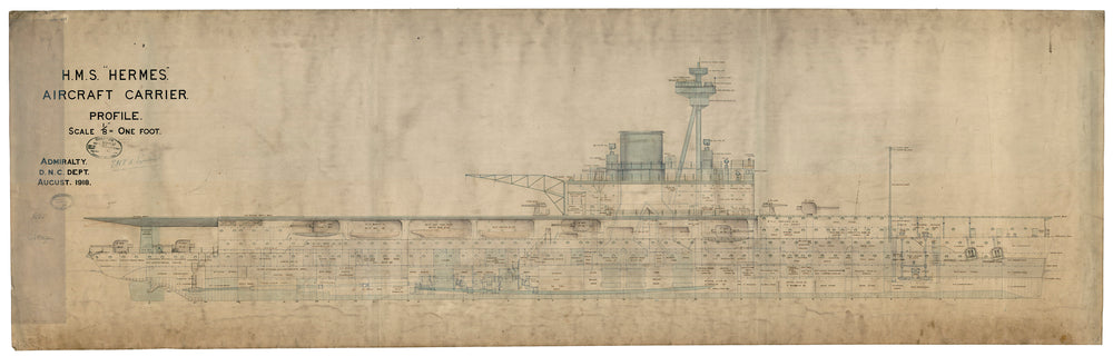 Inboard profile plan of the aircraft carrier HMS 'Hermes' (1919)