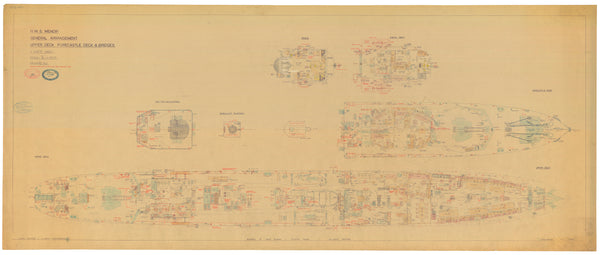 HMS 'Mendip', upper deck, forecastle and bridge plans as fitted