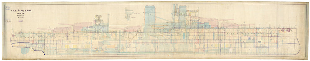 Inboard profile plan for HMS 'Conqueror' (1911)