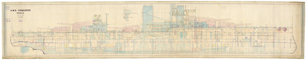 Inboard profile plan for HMS 'Conqueror' (1911)
