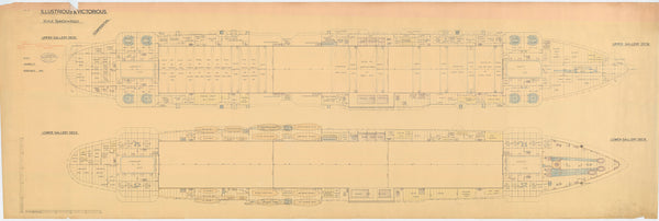 Lower & Upper Gallery Decks plan for HMS 'Illustrious' & 'Victorious'