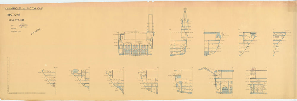Sections plan for HMS 'Illustrious' and 'Victorious'