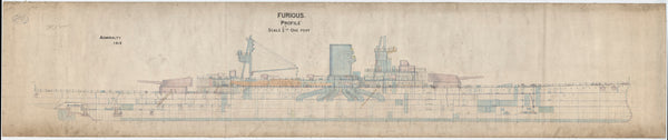 Inboard profile plan for HMS 'Furious' (1916)